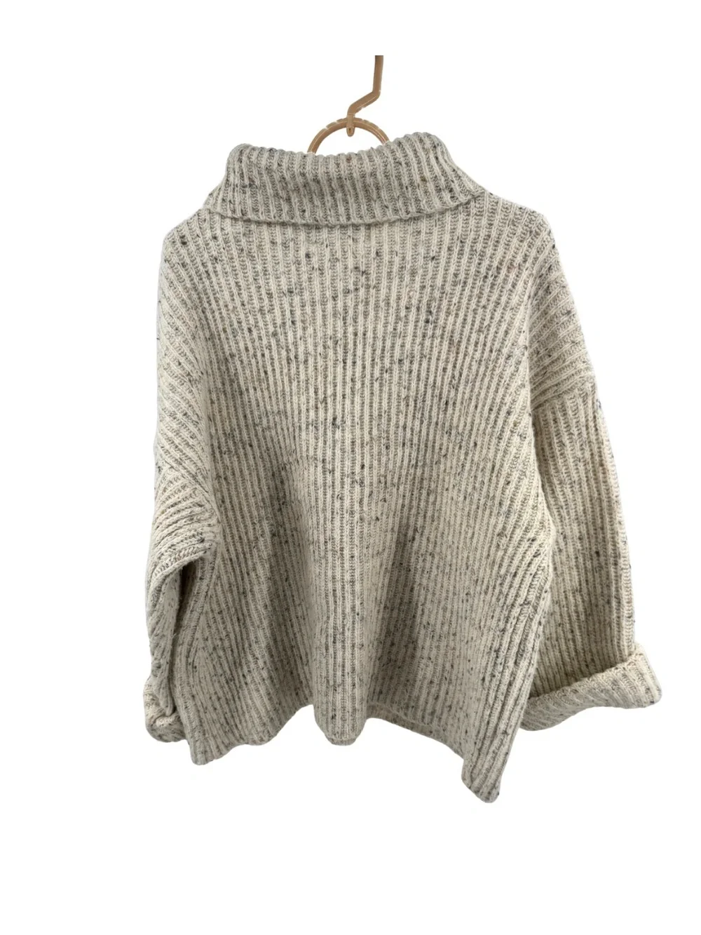 Paris Sport Club vintage Speckled Cream Ribbed Turtleneck Sweater chunky M wool